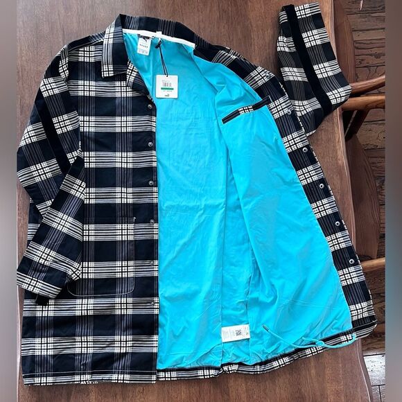 PUMA x RHUDE Plaid Longline Coach Coat Black White Check Turquoise Men's L NWT - Picture 6 of 12